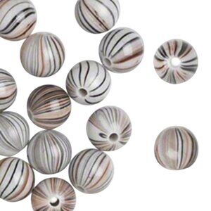 Vintage Y2K Striped Round Brown Black White 12mm Acrylic Beads 10 pcs